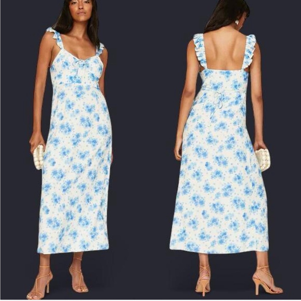Rixo Floral Blue and White Maxi Dress